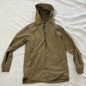 Pull & Bear Men's L hooded jacket windbreaker Tan Hiking Outdoor Travel Fishing